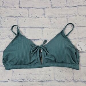 Hot Water Ribbed Bikini Top Women XL Pine Green Front Tie Keyhole